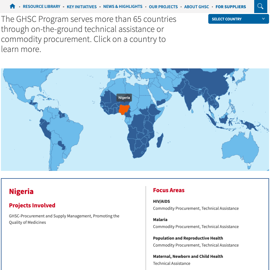 Global Health Supply Chain - map with Nigeria country details