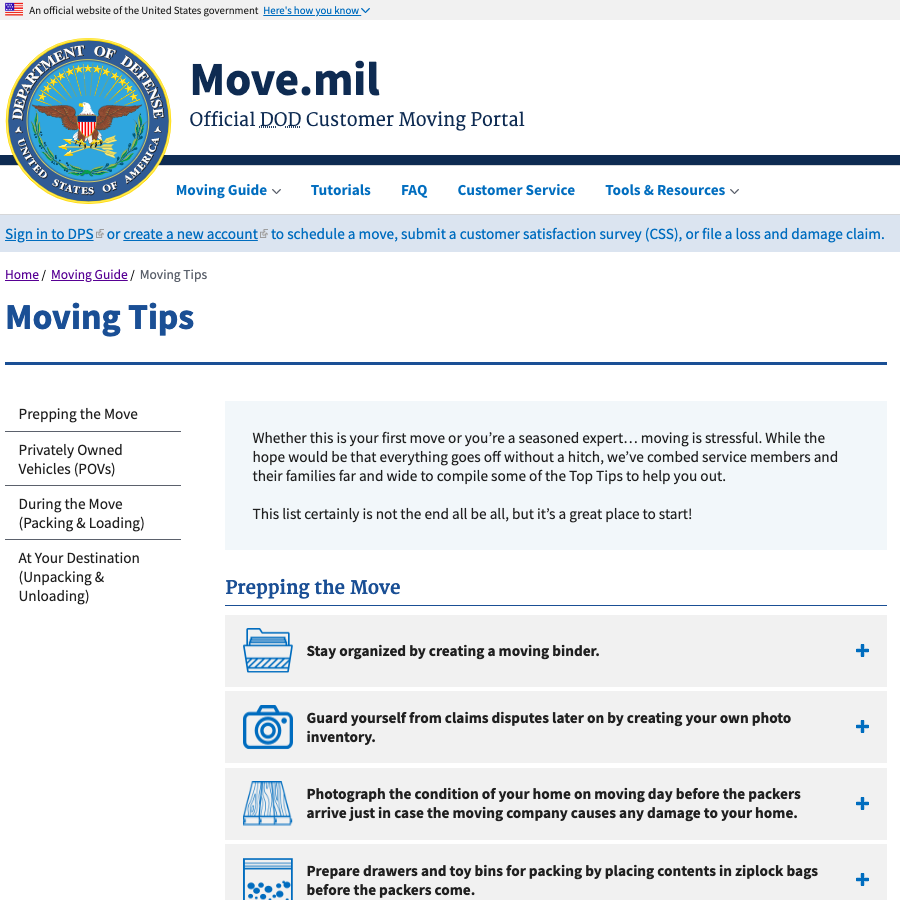 Move.mil home page